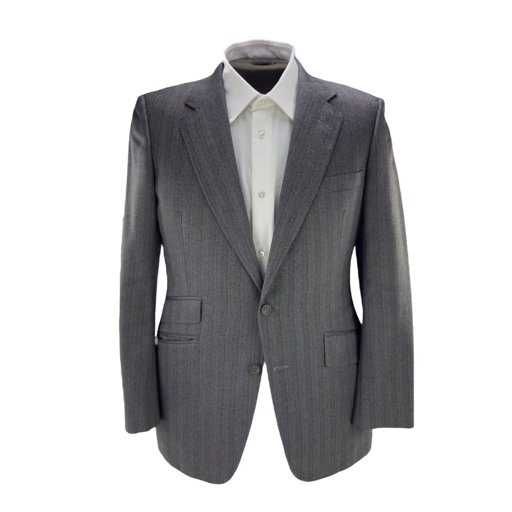 Turnbull &‎ Asser 39R Gray Wool Blazer Red Brown Stripe Vintage UK Made